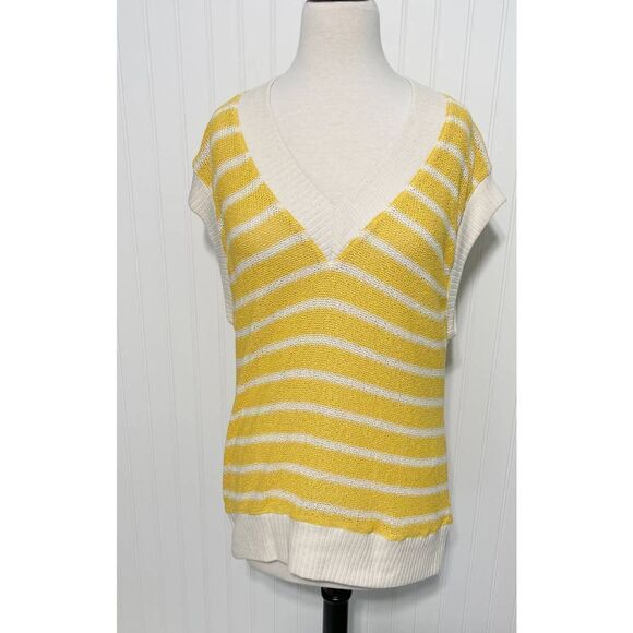 Zara Oversized Striped Knit V-Neck Sweater Vest Sleeveless Yellow White Small - Picture 2 of 12